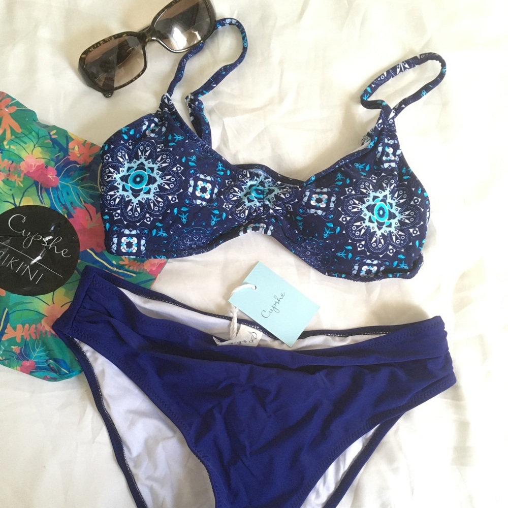Cupshe Tile blue and Navy bikini